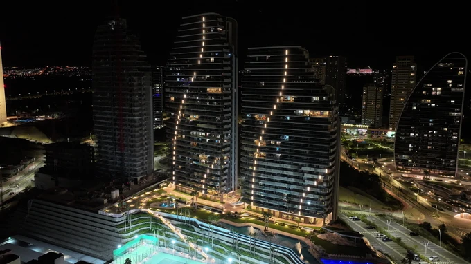 Night Cityscape with Illuminated Buildings