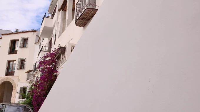 White Architecture with Bougainvillea