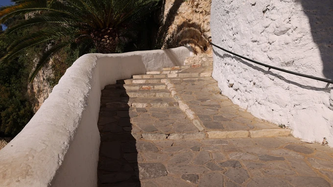 Stone Pathway with White Walls