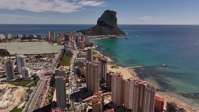 Coastal Cityscape with Mountain View