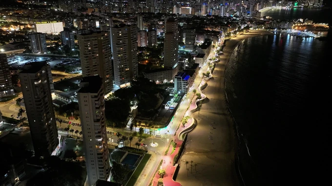 Night View of Coastal Cityscape