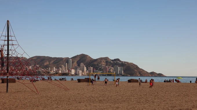 Beachside Cityscape with Playful Atmosphere