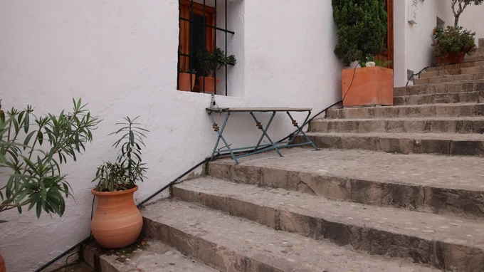 Stone Staircase with Rustic Decor