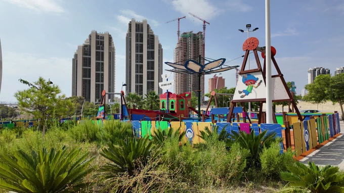 Urban Playground with High-Rise Backdrop